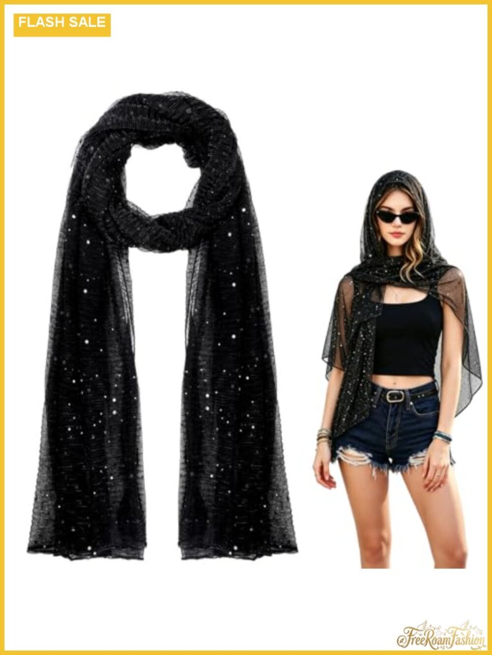 Sequin Rave Scarf Silk Mesh Head Wrap Glitter Shawl for Evening Dresses